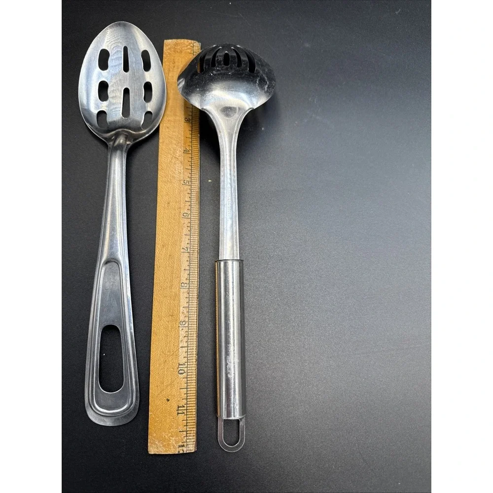 lot of 2 slotted serving spoons stainless‎ steel (one marked Japan)